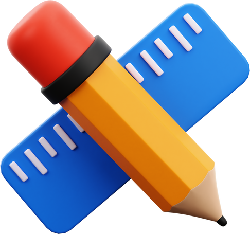 3D Pencil and Ruler Design Icon Illustration